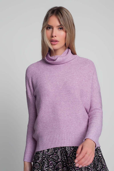 Oversized Jumper With Cowl Neck in Pink