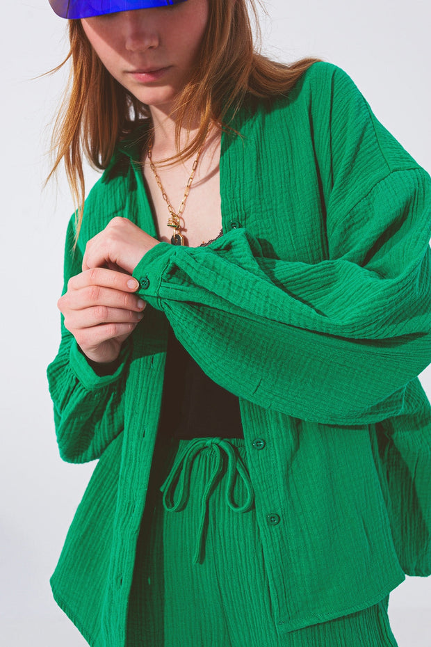 Textured Loose Fit Shirt in Green
