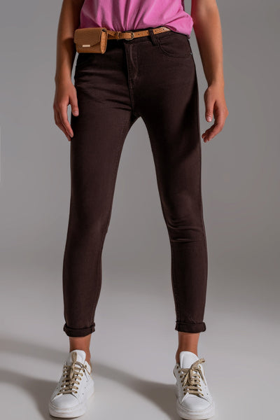 High Waisted Skinny Jeans in Brown