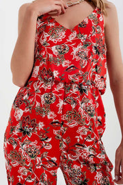 Cami Strap Jumpsuit in Red Floral Print