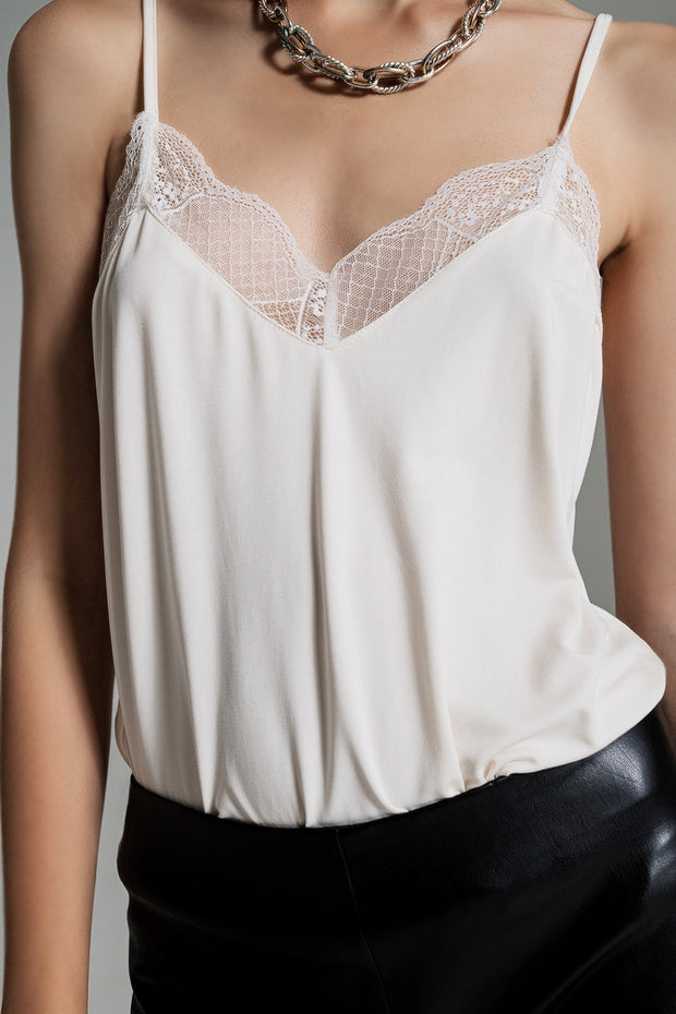 Lace Detail Cami Top in Cream