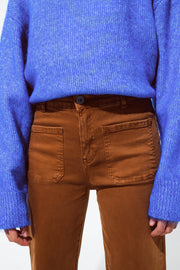 High Waisted Front Pockets Flare Jeans in Camel