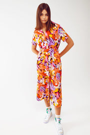 Midi Floral Print Dress in Multicolour