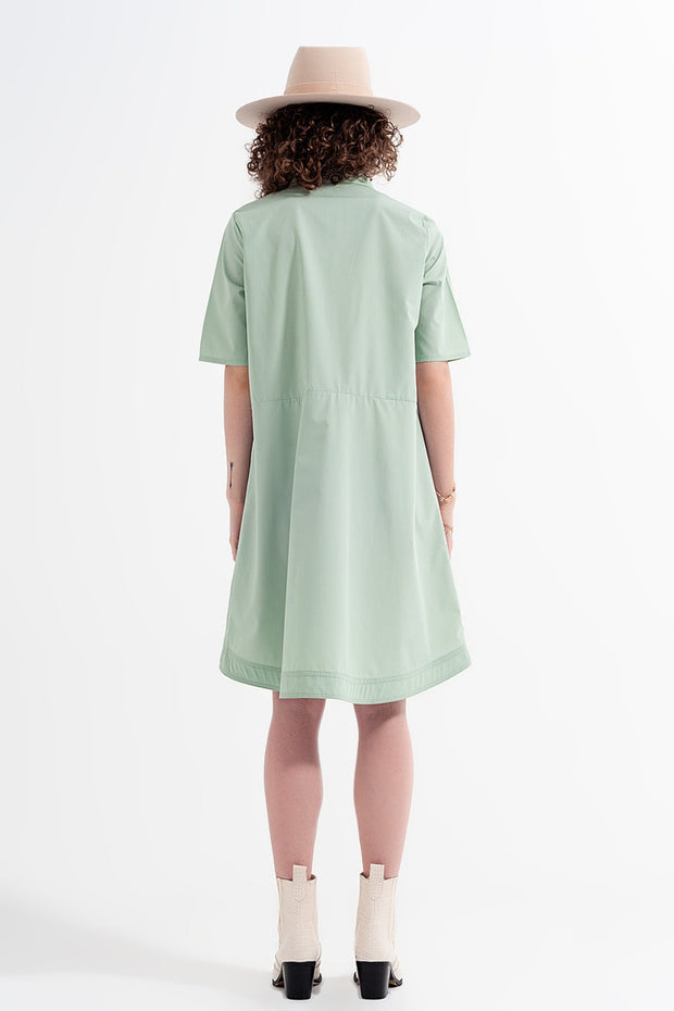 High Low Dress With Empire Waistline in Green