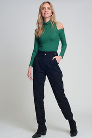 Jeans With Paper Bag Waist and Button Details in Black