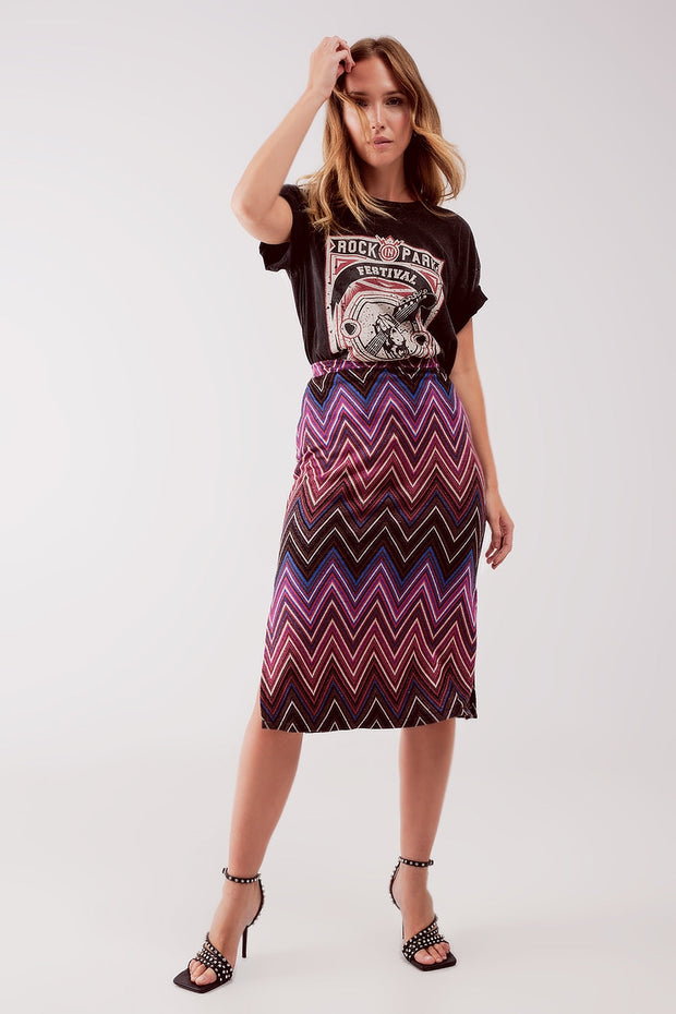 Midi Skirt in Fuchsia Geo Print