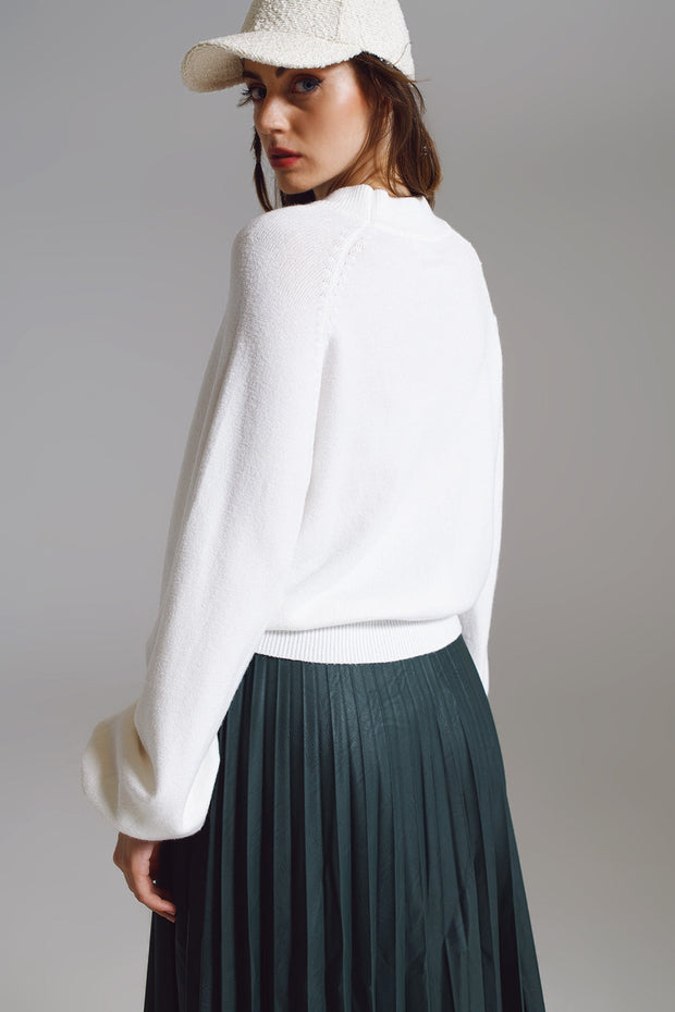 Relaxed Style White Jumper With Balloon Sleeves