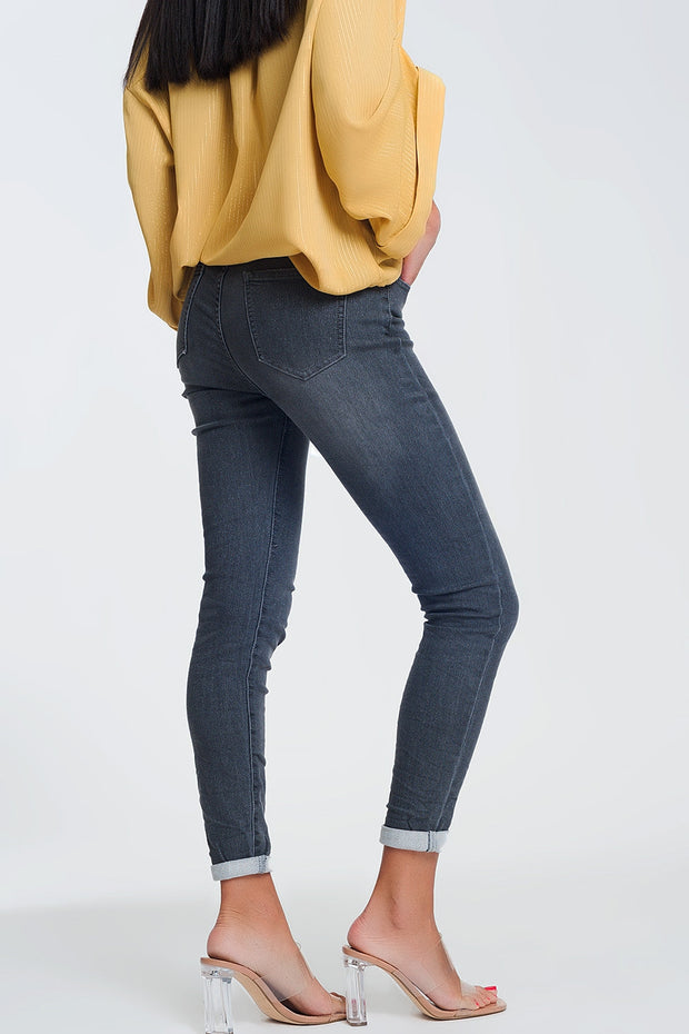 High Waisted Denim Jeans in Glitter Fabric