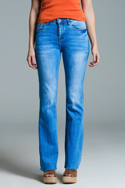 Regular Waist Skinny Jeans With Flared Legs in Light Wash