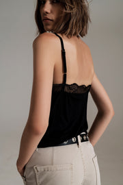 Lace Detail Cami Top in Black