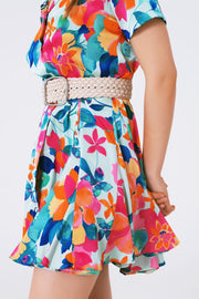 Soft Satin Mini Dress With Flower Print