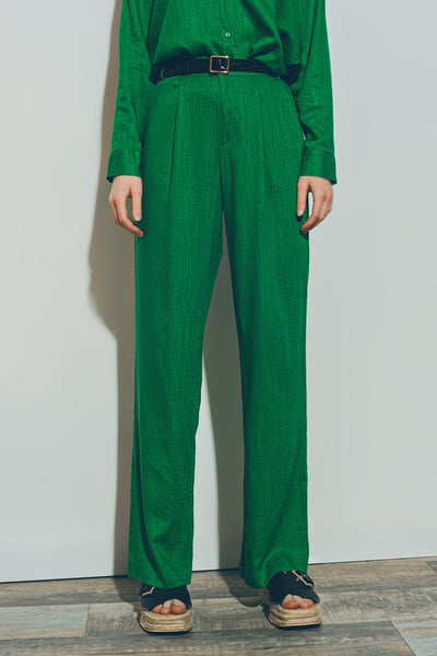 Wide-Legged Pants in Light Cotton Fabric in Green