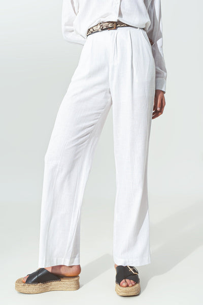 Wide-Legged Pants in Light Cotton Fabric in White
