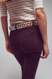 Flare Jeans With Raw Hem Edge in Brown