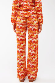 Textured Straight Leg Pants in Abstract Print