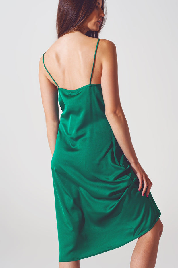 Satin Sleeveless Midi Dress in Bottle Green