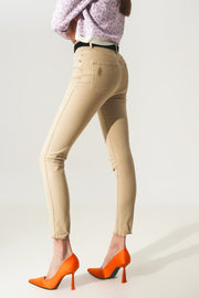 High Waisted Skinny Jeans in Beige