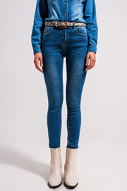 High Waisted Stretch Skinny Jeans in Mid Wash Blue