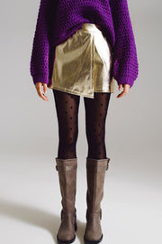 Metallic Skort With Wrap Front in Gold
