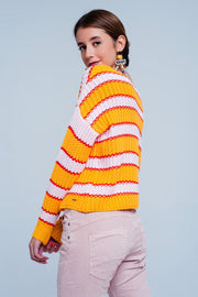 Orange and Pink Color Block Stripe Sweater