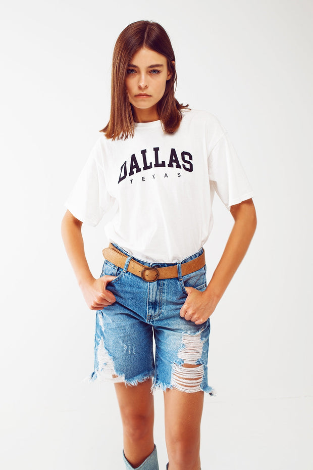 T Shirt With Dallas Texas Text in White