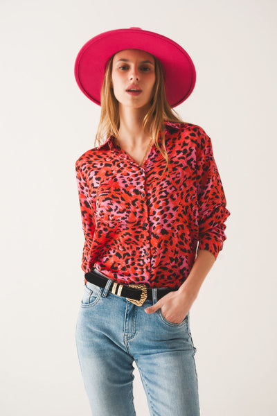 Long Sleeve Shirt in Fuchsia Leopard Print