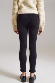 Skinny Jeans With Embellished Strass All Over in Black