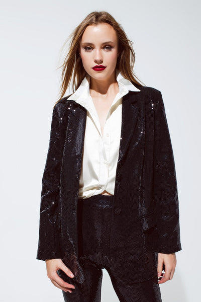 Party Relaxed Sequined Blazer in Black