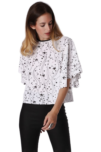 Relaxed Angel Sleeve Top in Black Star Print
