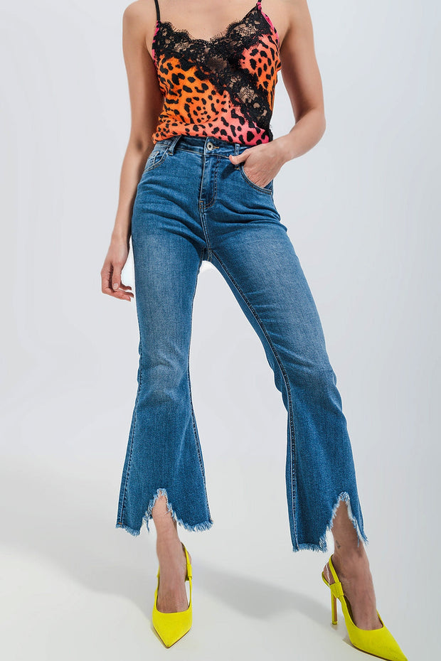 Cropped Kickflare Jeans in Mid Wash
