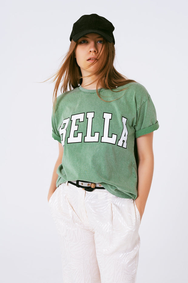 T-Shirt With Bella Text in Green