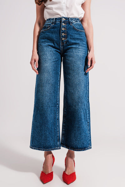 Wide Leg Jeans With Exposed Buttons