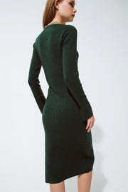 Midi Green Ribbed Knit Dress