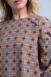 Brown Top With Check Print