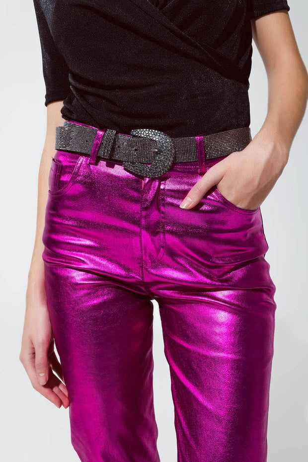 Straight Metallic Pants in Fuchsia