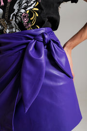 Purple Faux Leather Mini Skirt With Bow on the Side