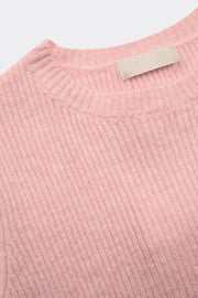 Ribbed Short Sleeve Crop Knitted Top in Pink