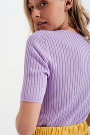 Ribbed Knit Short Sleeve Top in Lilac
