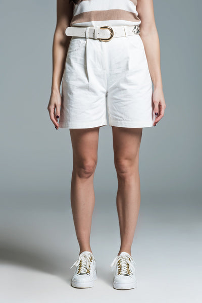 Bermuda Relaxed Fit Shorts With Front Pleats in White