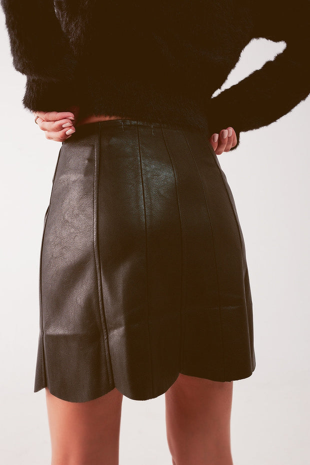 Button Through Mini Skirt in Black