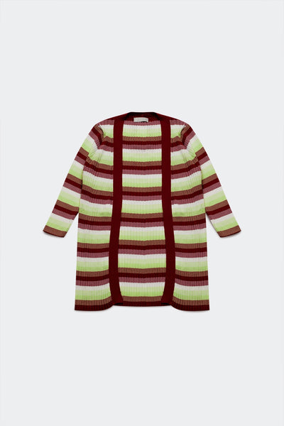 Knitted Stripe Maxi Cardi in Green
