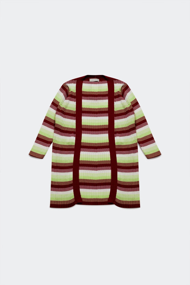 Knitted Stripe Maxi Cardi in Green