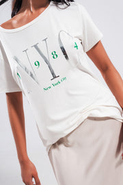 T Shirt With New York City Slogan in White