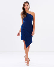 One Shoulder Asymmetrical Dress - Dark Blue