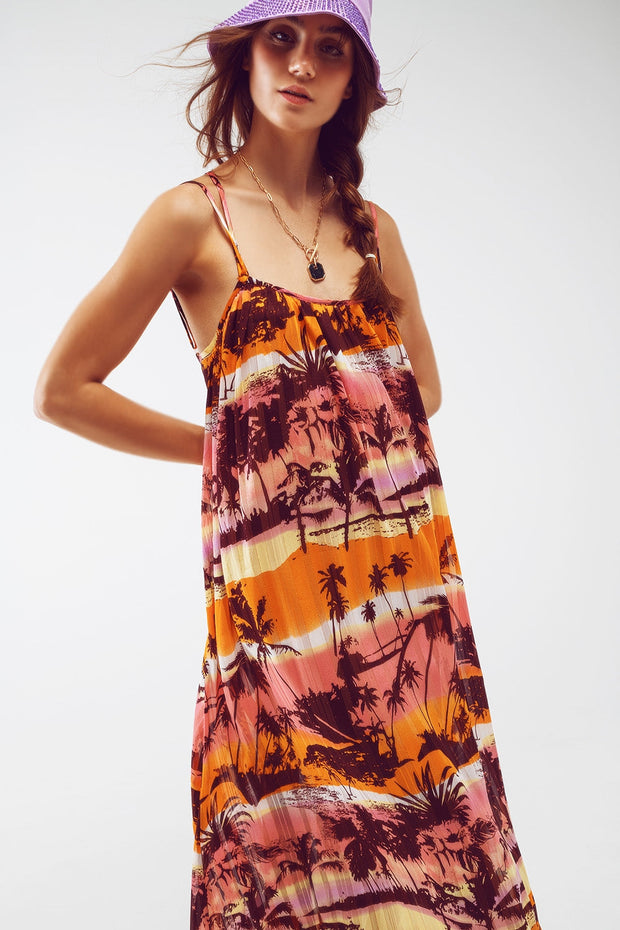 Relaxed Open Back Maxi Dress in Tropical Pink Print