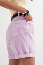 Denim Mom Shorts in Lilac