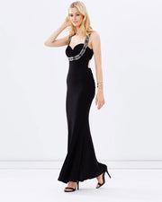 Beaded Evening Dress W/ Split - Black