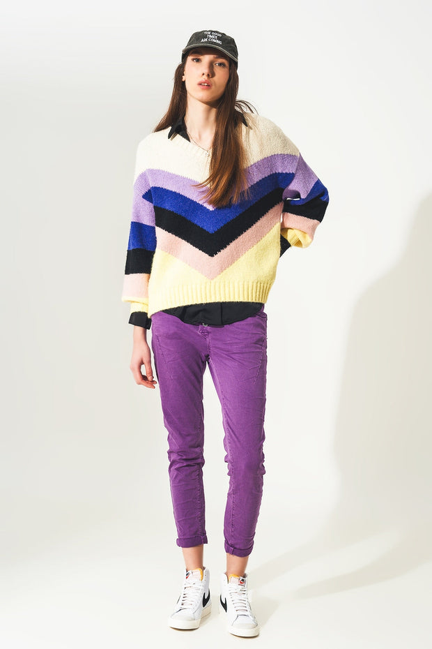 Exposed Buttons Skinny Jeans in Purple
