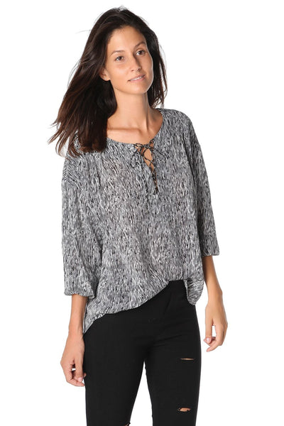 Black Lace Up Shirt With Fleck