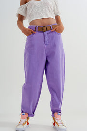 High  Waisted Loose Tapered Leg Jeans in Purple